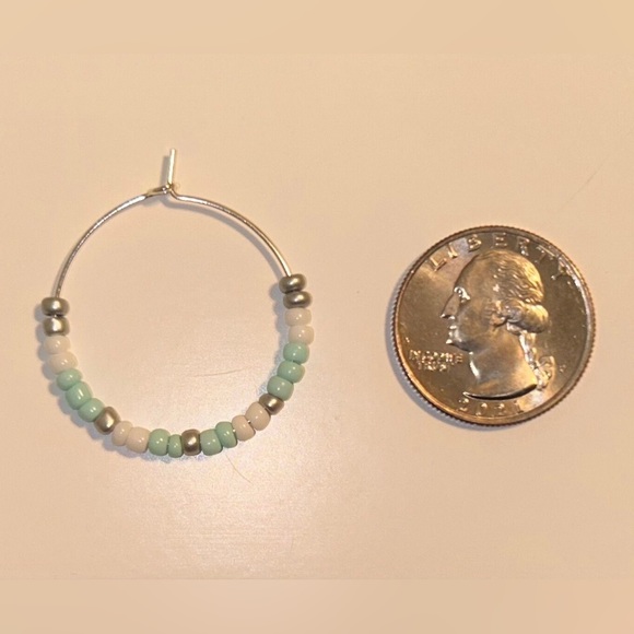 Mini Multicolored Beaded Black Hoop Earrings - Picture 2 of 2